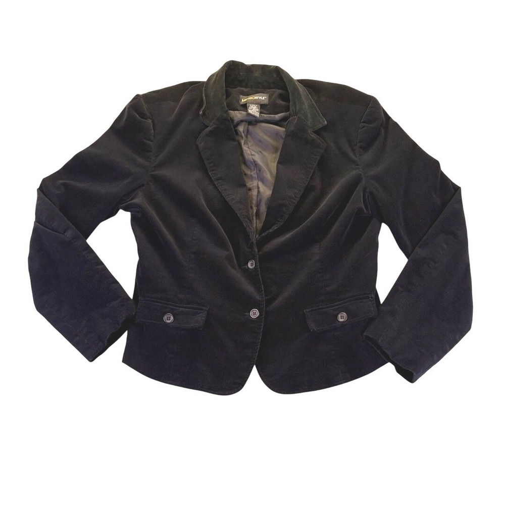 Metrostyle Women's Black Fine Wale Corduroy Blazer Y2K Retro Jacket 16 Academia